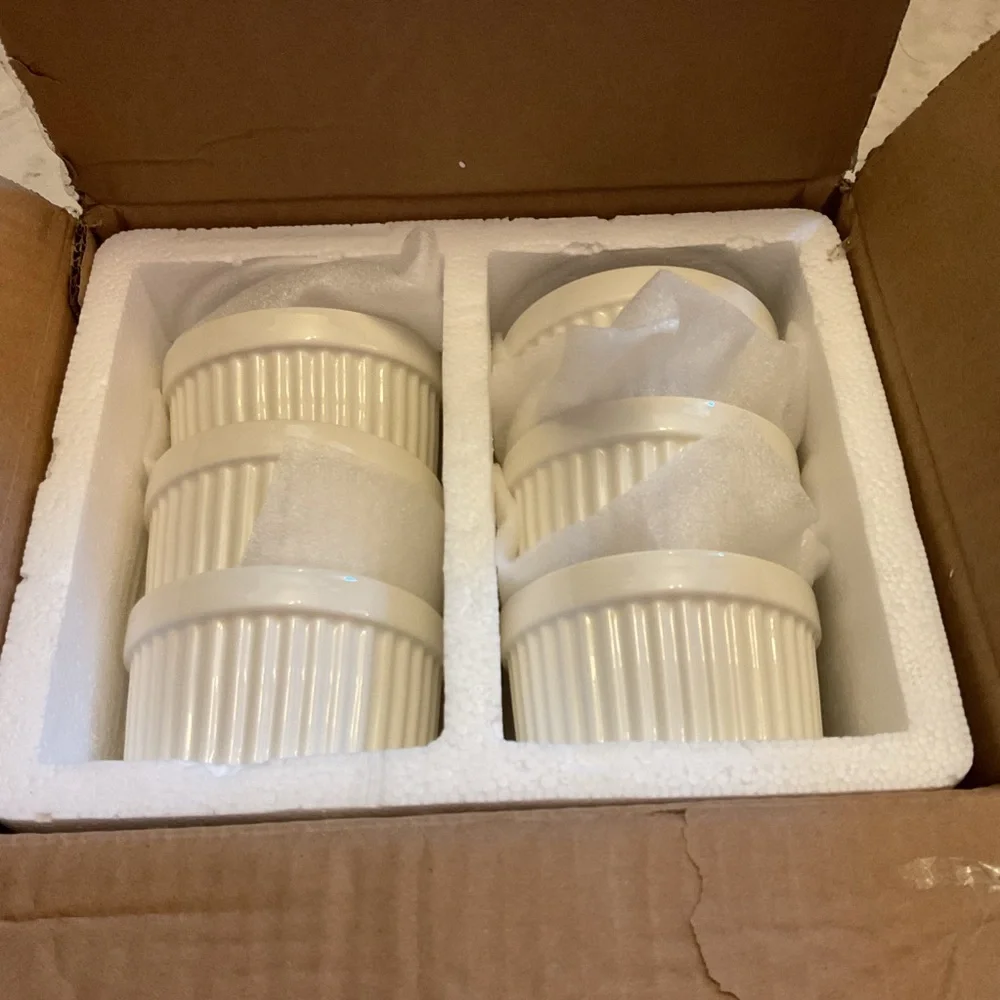Malacasa Porcelain set of 6 Classic White Ribbed Ramekin Baking Dish Oven Safe